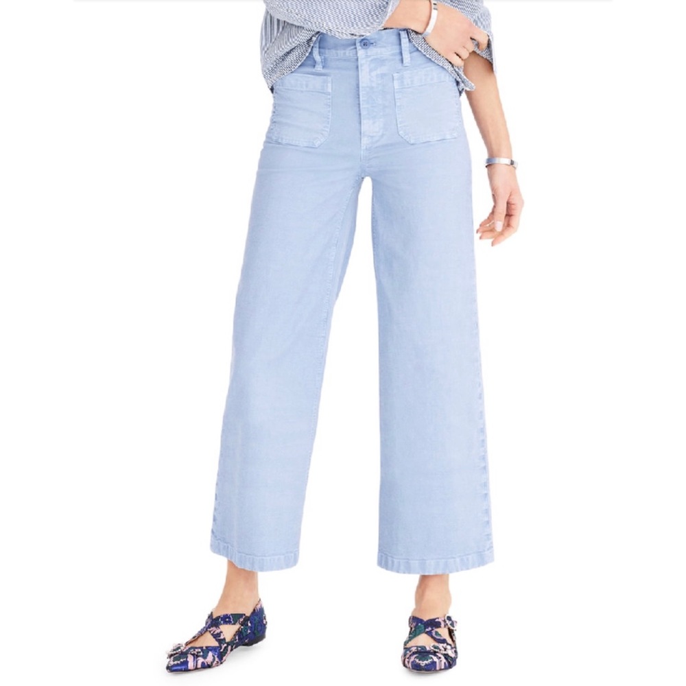 J.CREW Point Sur Washed Wide Leg Crop Pants In Amalfi Blue Size 28P